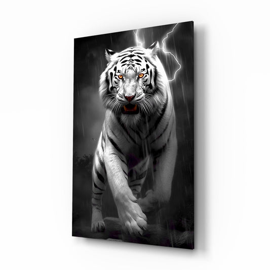 Tiger's Wrath storm tiger glass wall art