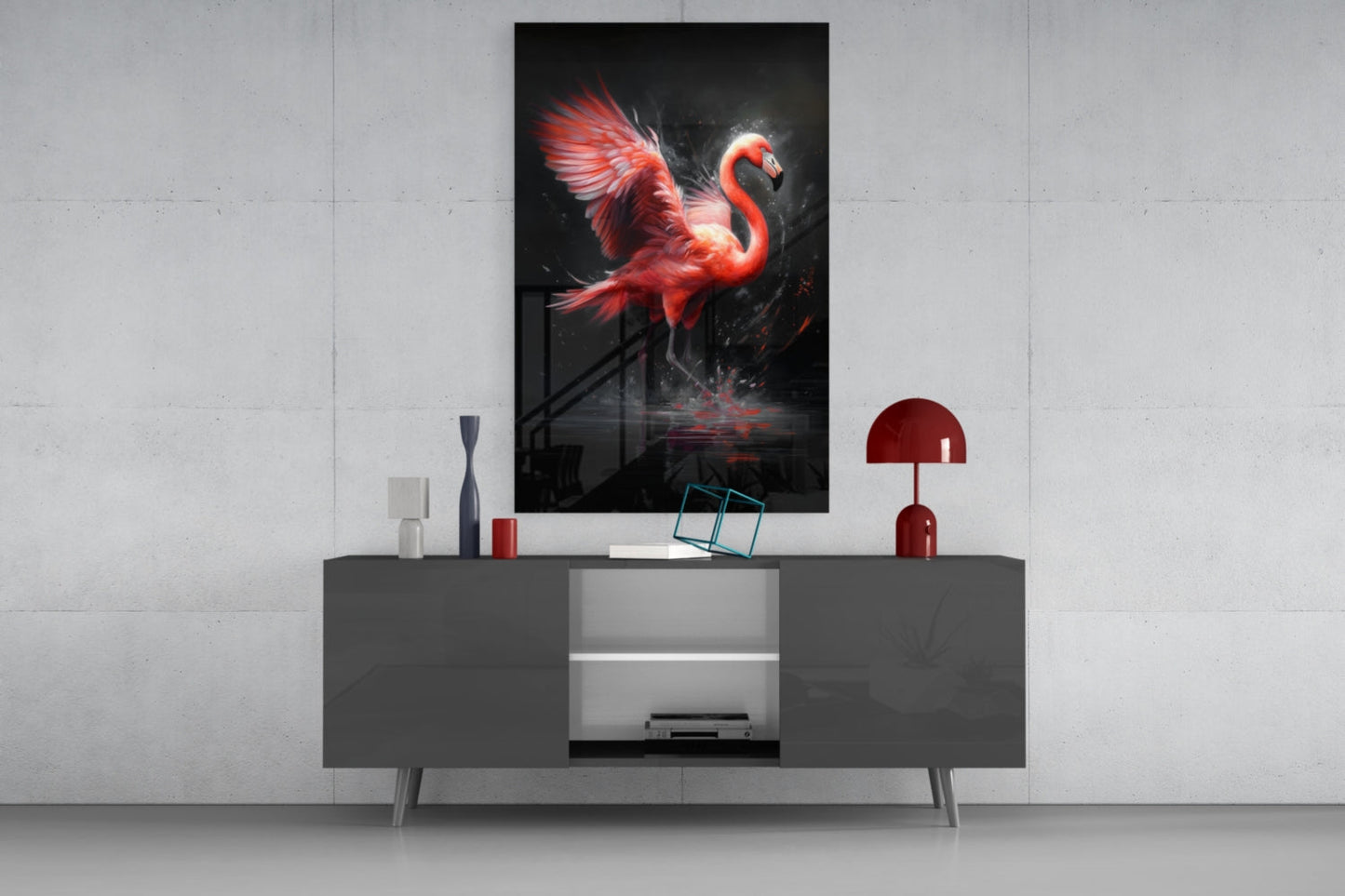 Flamingo Reflection Glass Wall Art