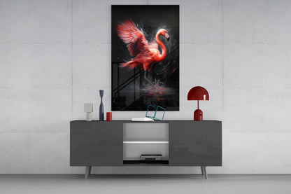 Flamingo Reflection Glass Wall Art