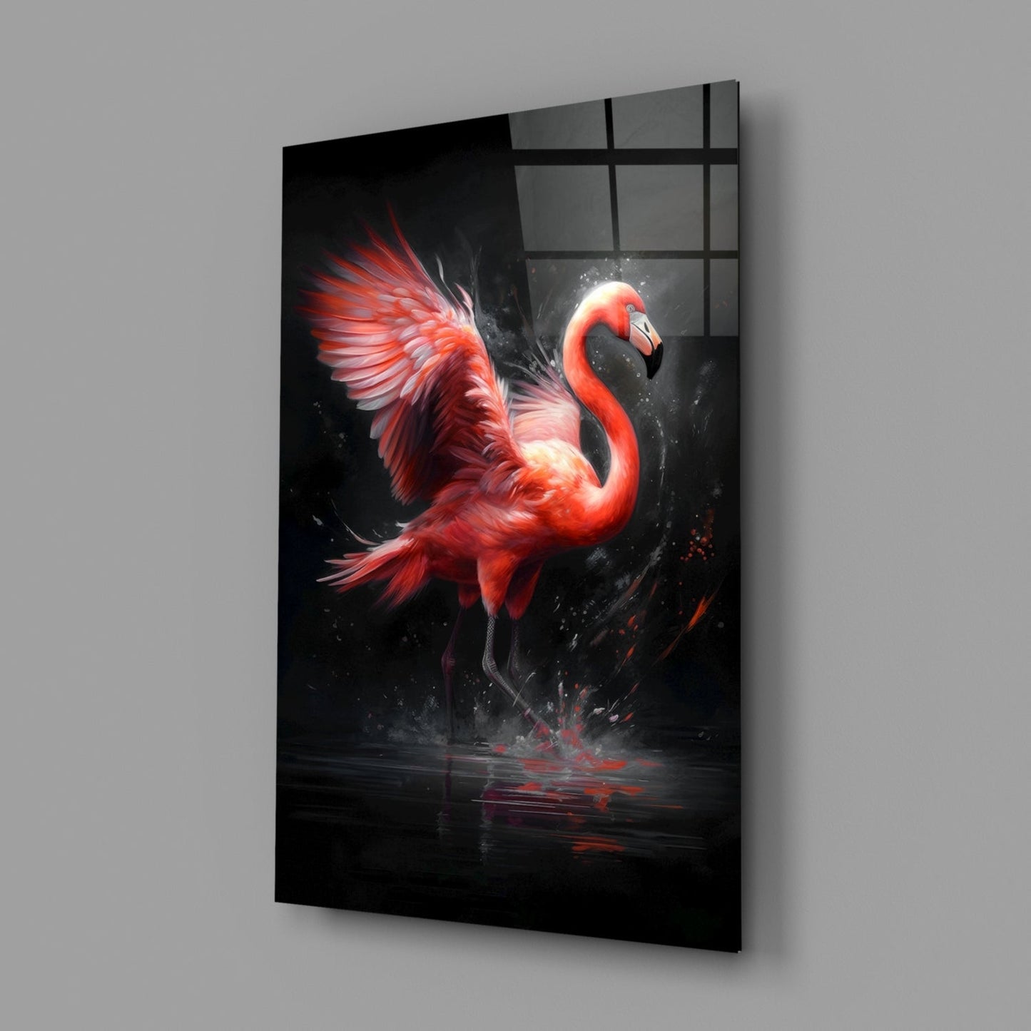 Flamingo Reflection Glass Wall Art