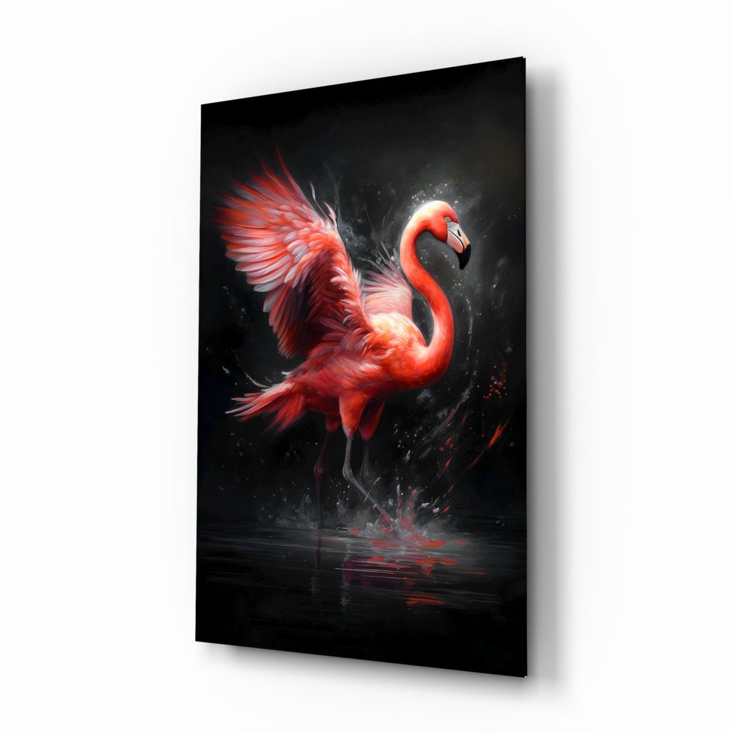Flamingo reflection glass wall art