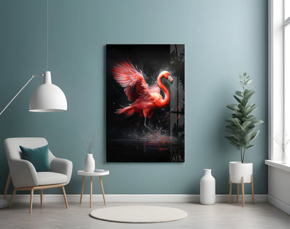 Flamingo Reflection Glass Wall Art