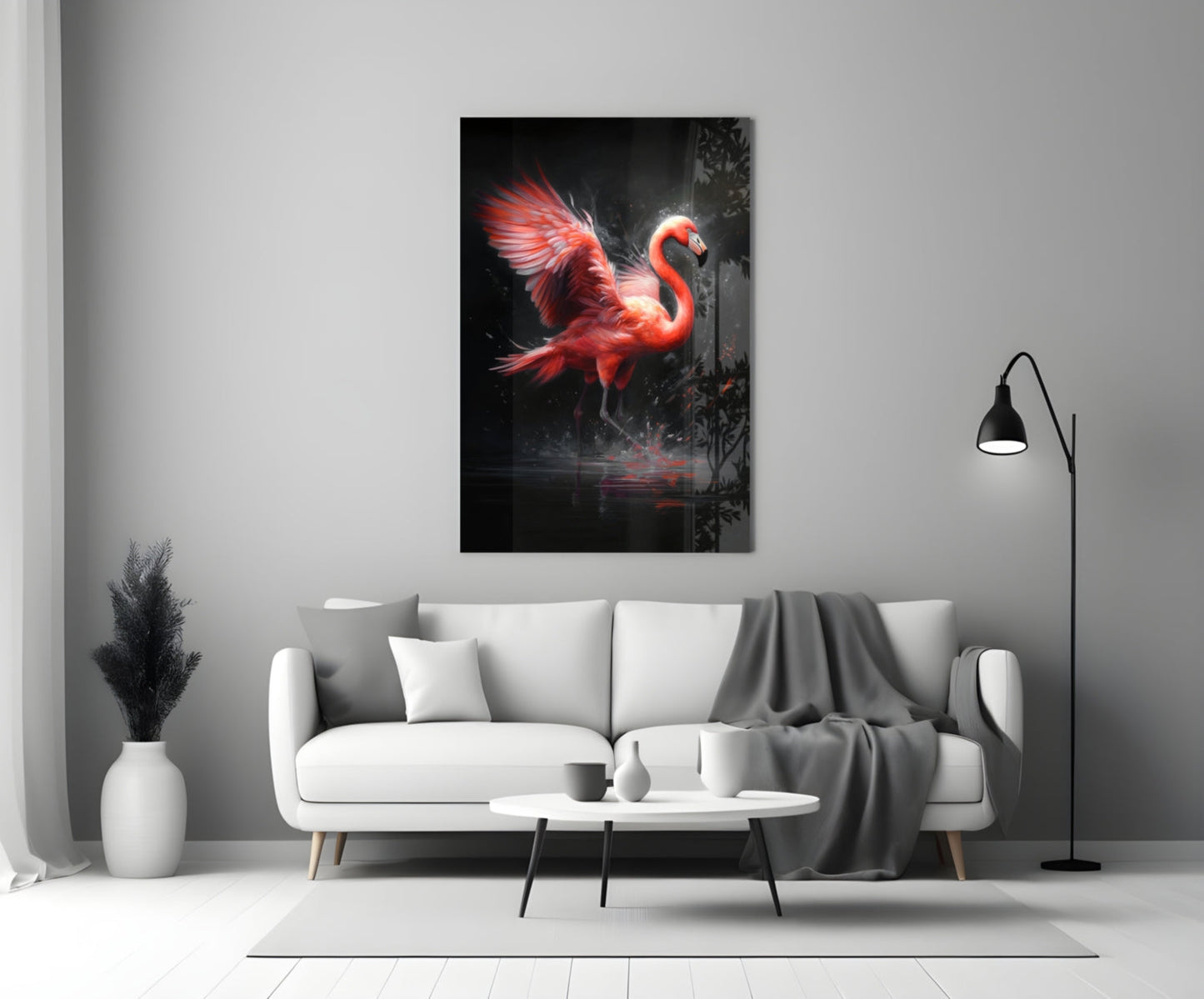 Flamingo Reflection Glass Wall Art
