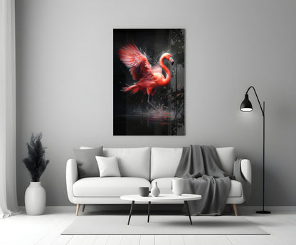 Flamingo Reflection Glass Wall Art