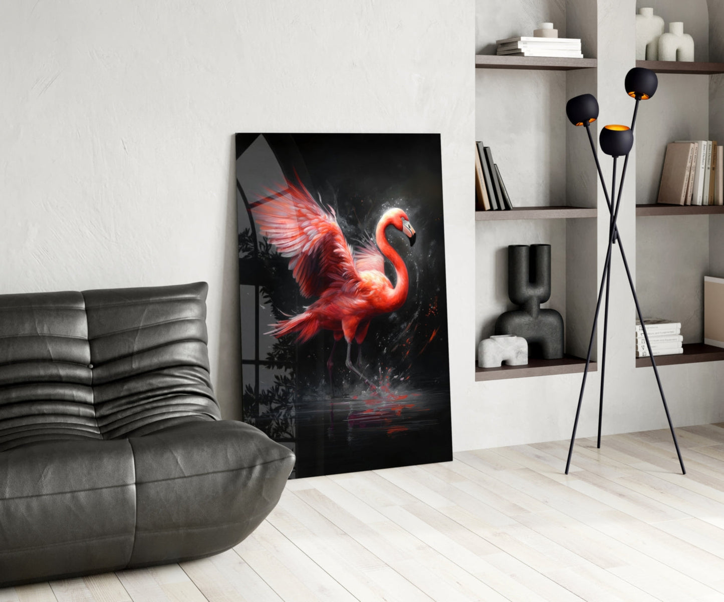 Flamingo Reflection Glass Wall Art