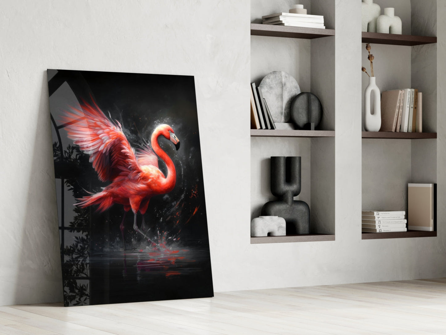 Flamingo Reflection Glass Wall Art
