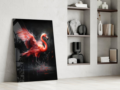 Flamingo Reflection Glass Wall Art
