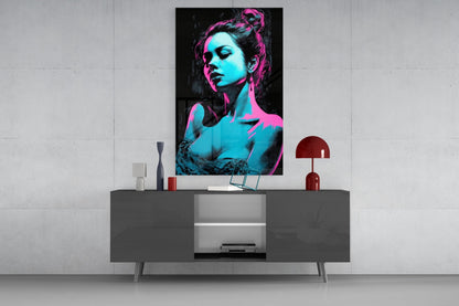 Neon Noir Girl Glass Wall Art