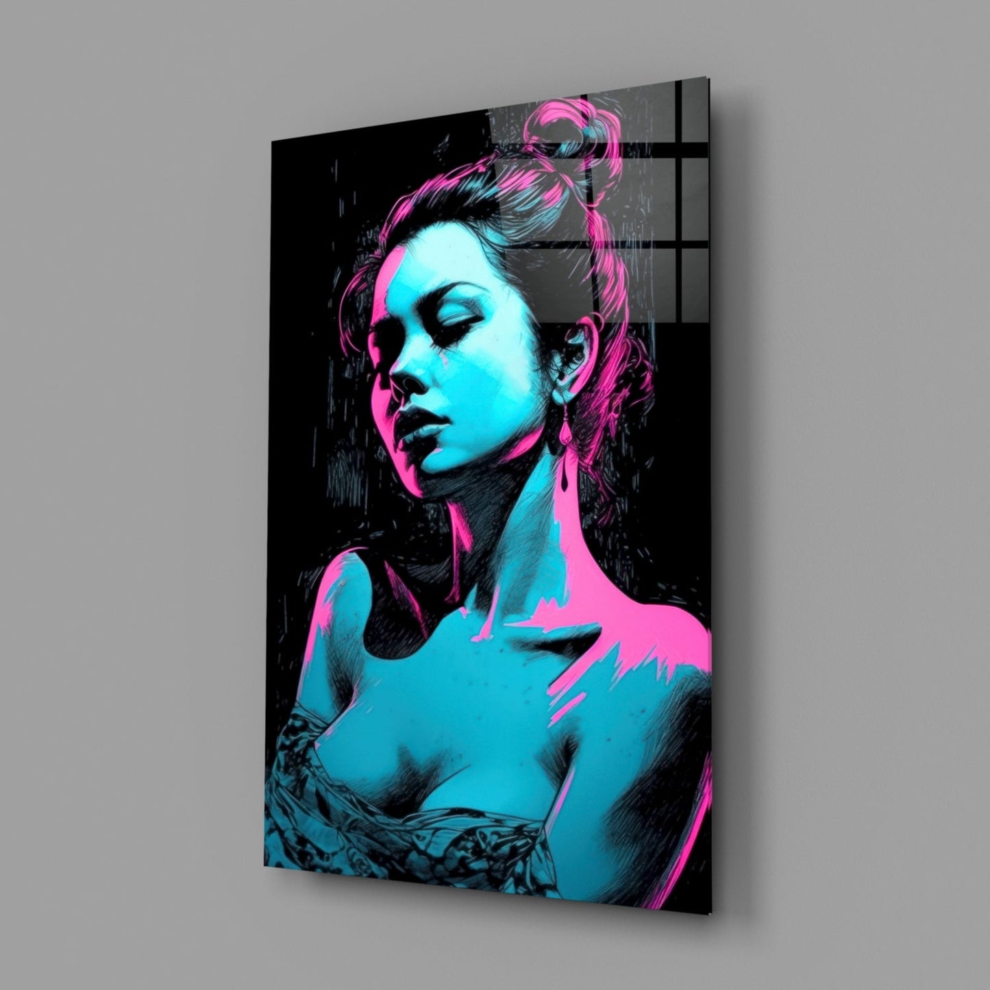 Neon Noir Girl Glass Wall Art