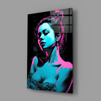 Neon Noir Girl Glass Wall Art