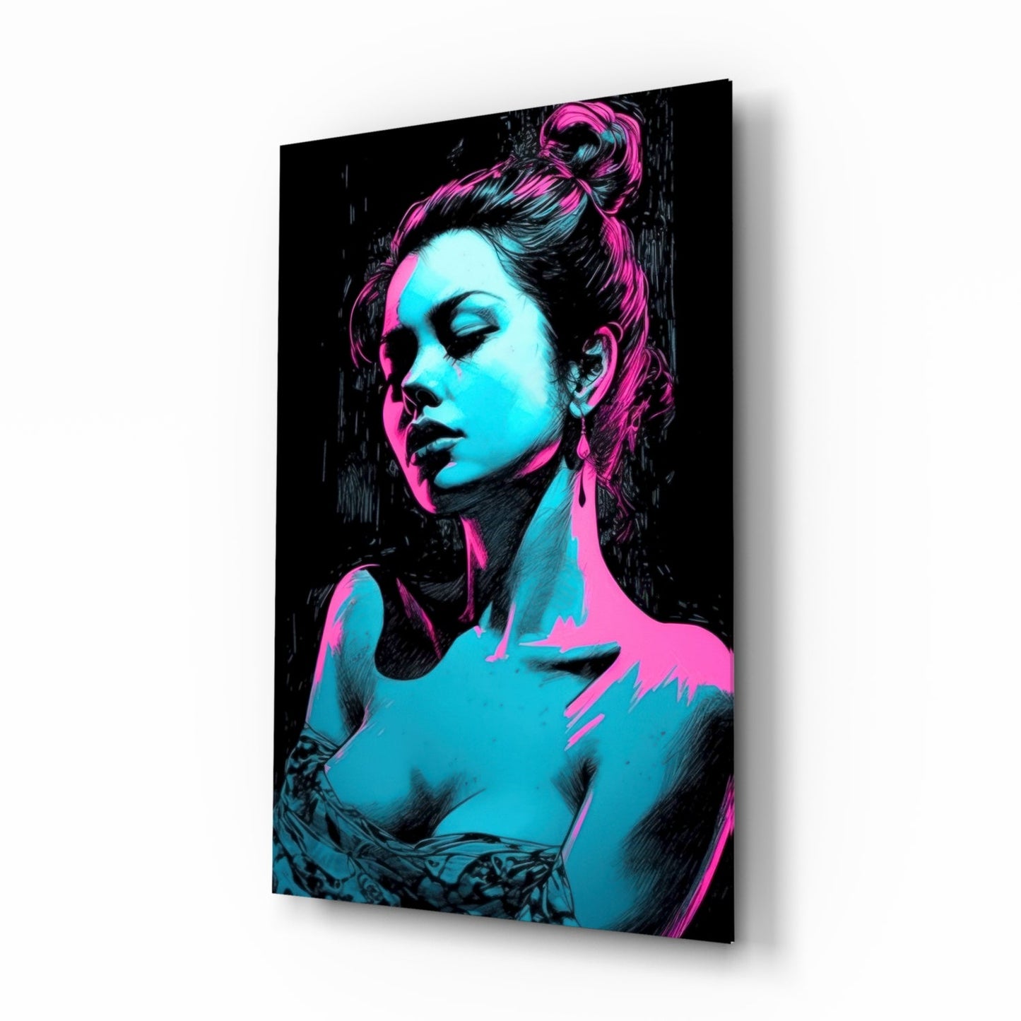Neon Noir Girl Glass Wall Art