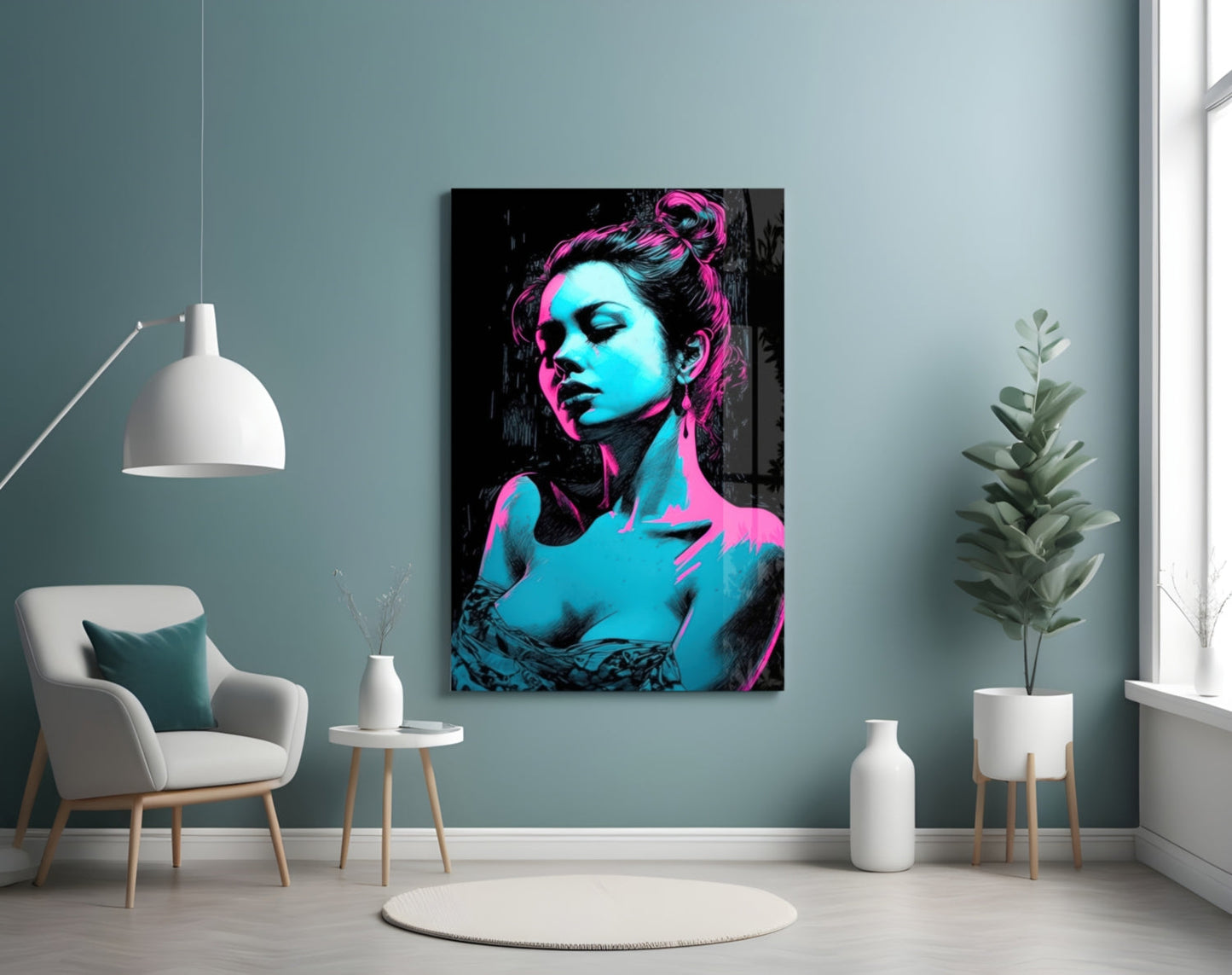 Neon Noir Girl Glass Wall Art