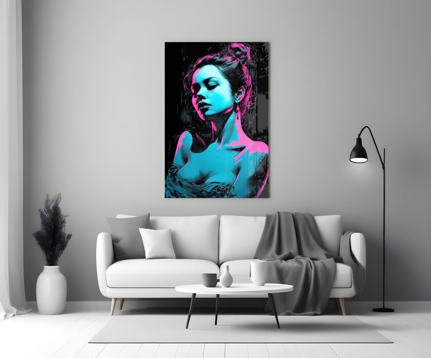 Neon Noir Girl Glass Wall Art