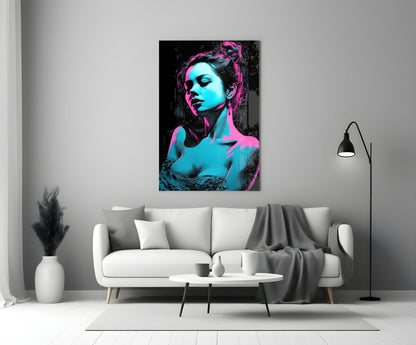 Neon Noir Girl Glass Wall Art
