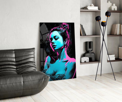 Neon Noir Girl Glass Wall Art