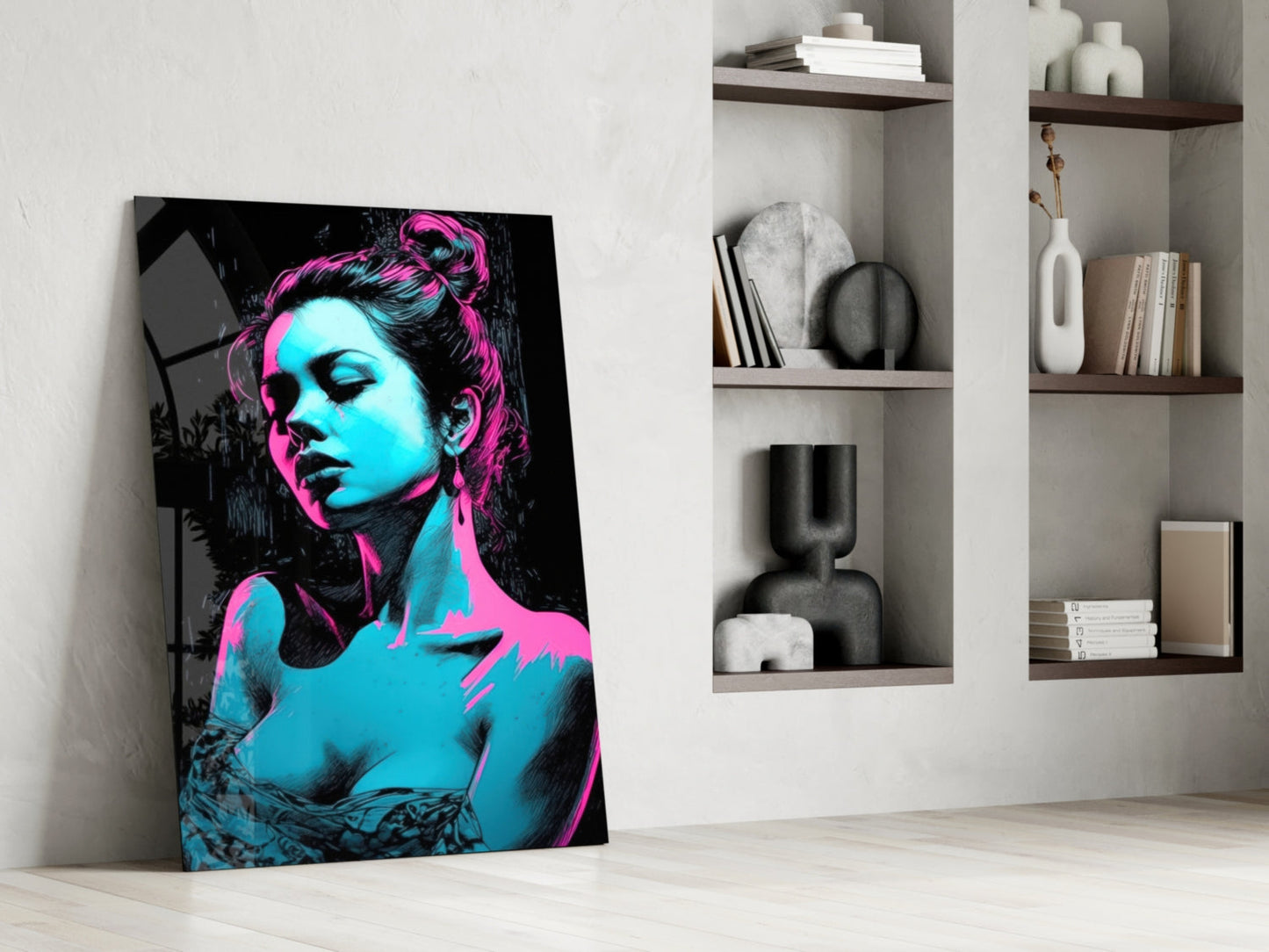 Neon Noir Girl Glass Wall Art