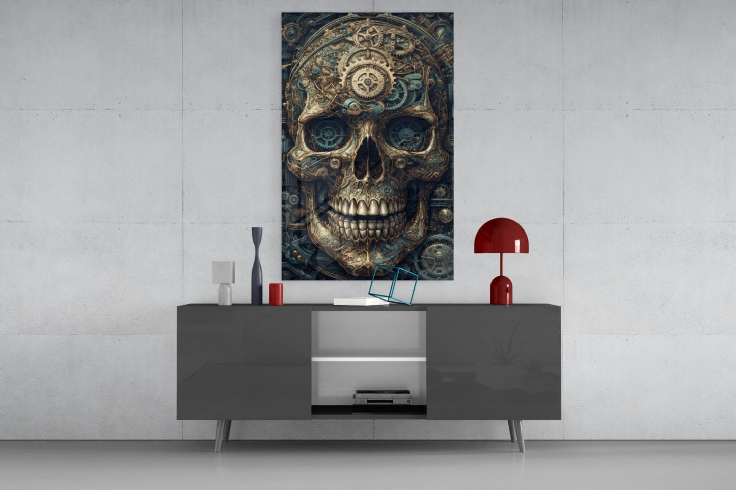 Steampunk Skull Glass Wall Art