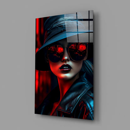 Neon City Woman Glass Wall Art