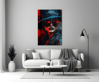 Neon City Woman Glass Wall Art
