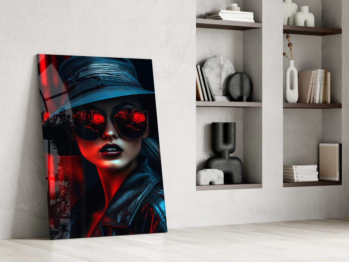 Neon City Woman Glass Wall Art