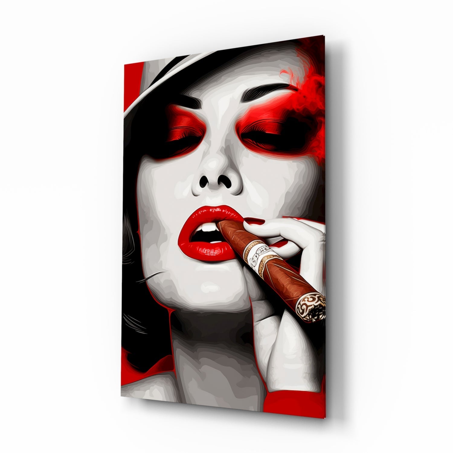 White Hat Cigar Lady Glass Art