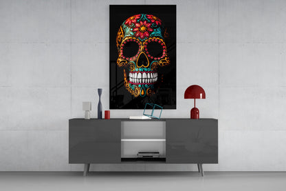 Flowery Skull Glass Wall Art