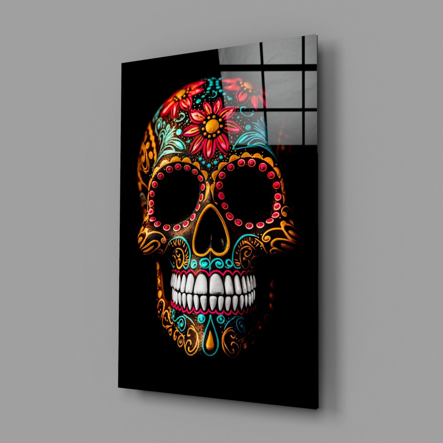 Flowery Skull Glass Wall Art