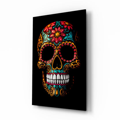 Sugar skull glass wall art