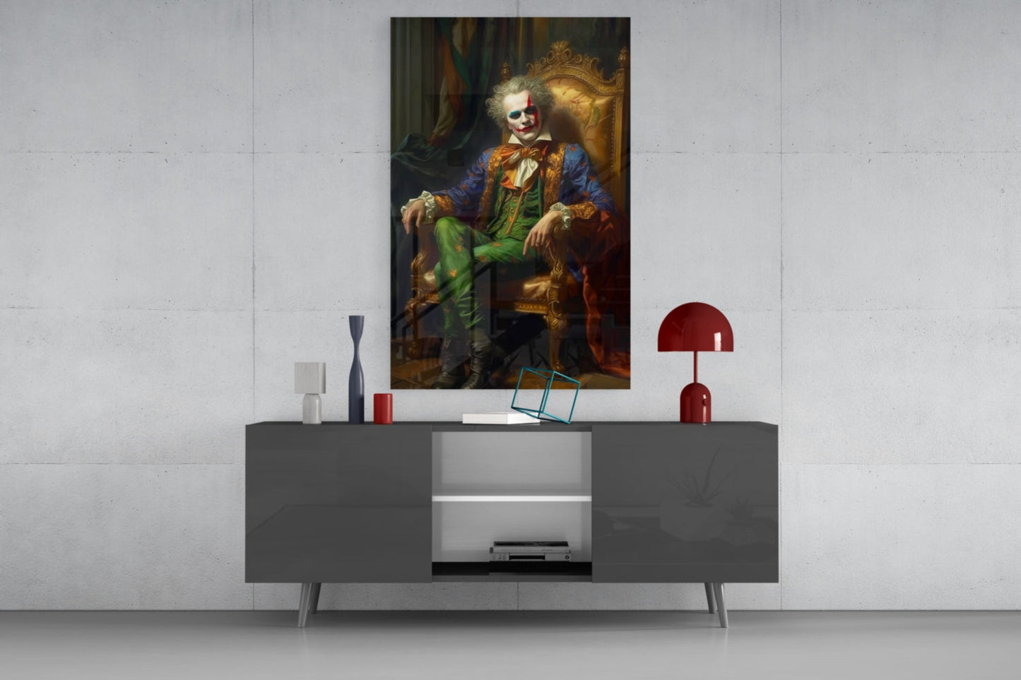 Clown and the Throne Glass Wall Art