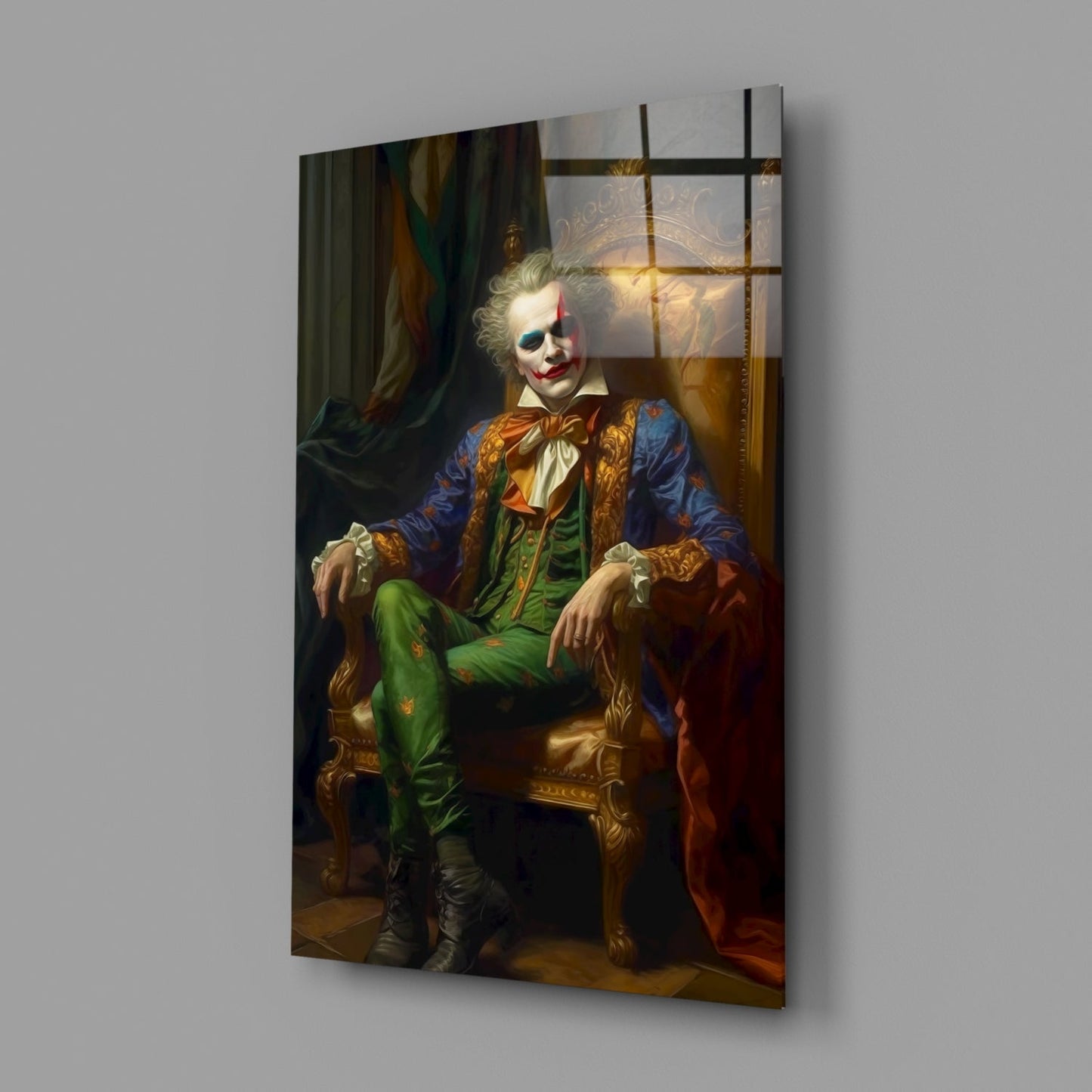 Clown and the Throne Glass Wall Art
