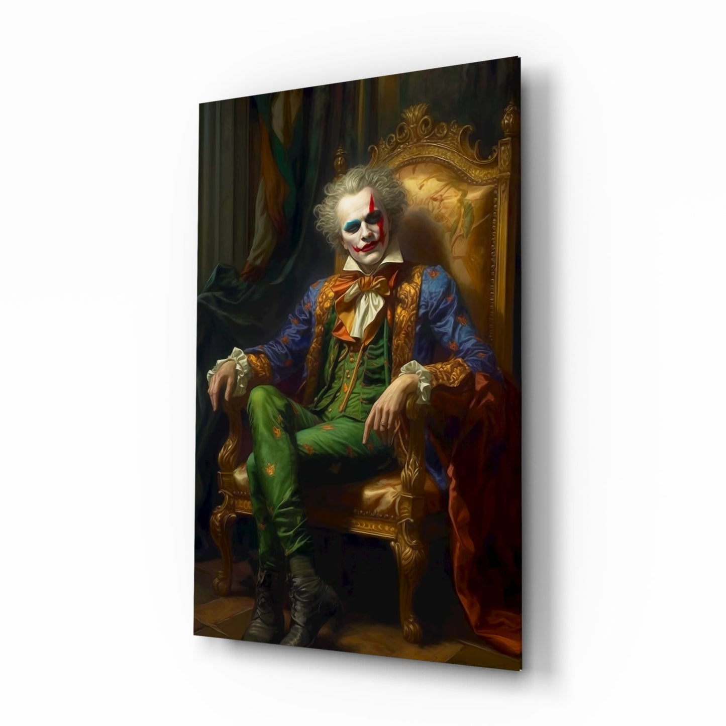 Clown and the Throne Glass Wall Art