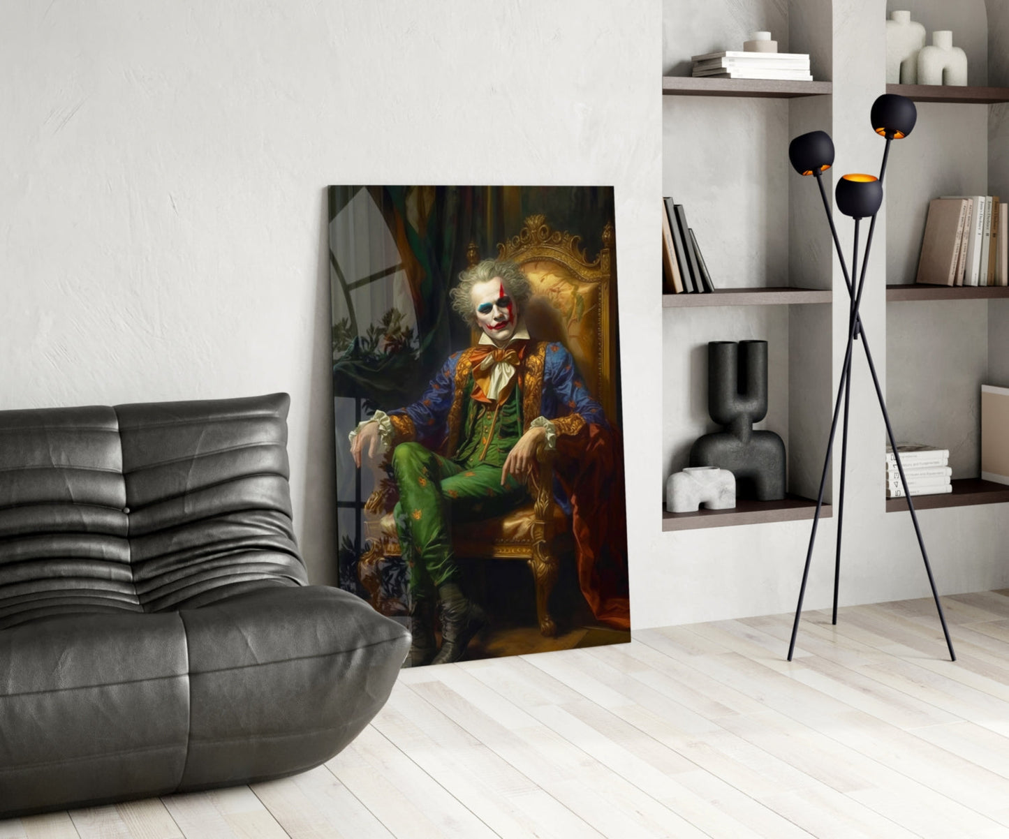 Clown and the Throne Glass Wall Art