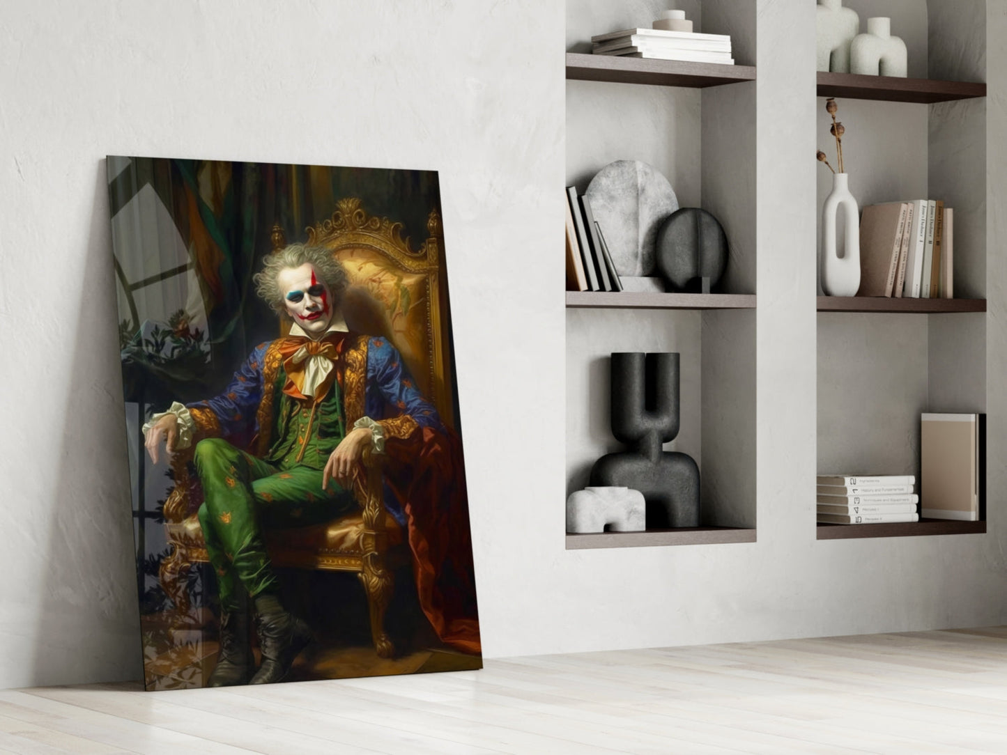Clown and the Throne Glass Wall Art