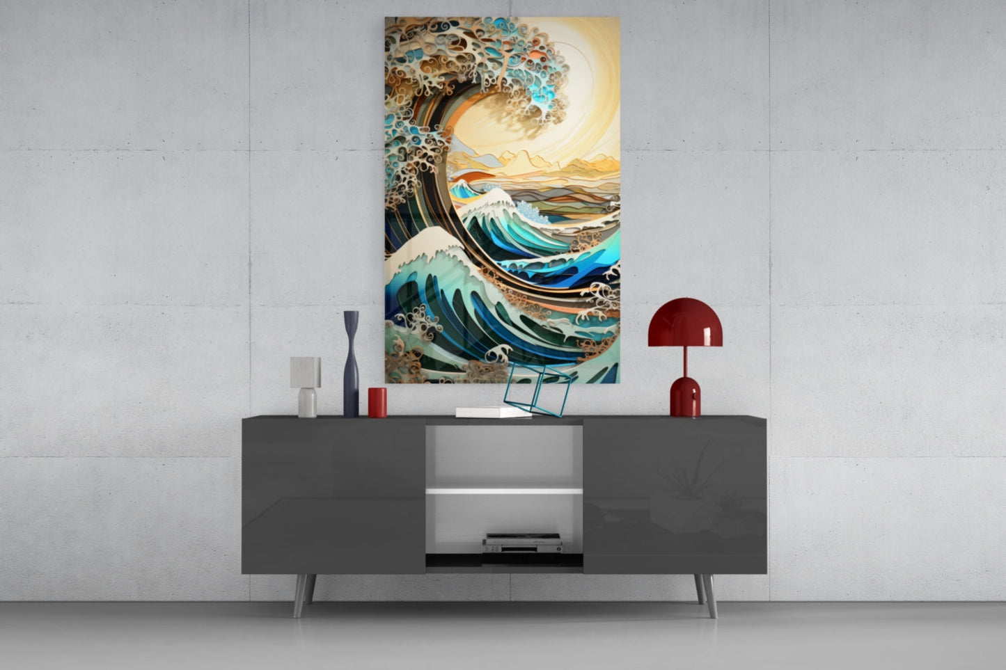 Wave & Mountain Quilling Glass Wall Art