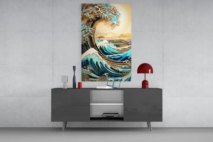 Wave & Mountain Quilling Glass Wall Art