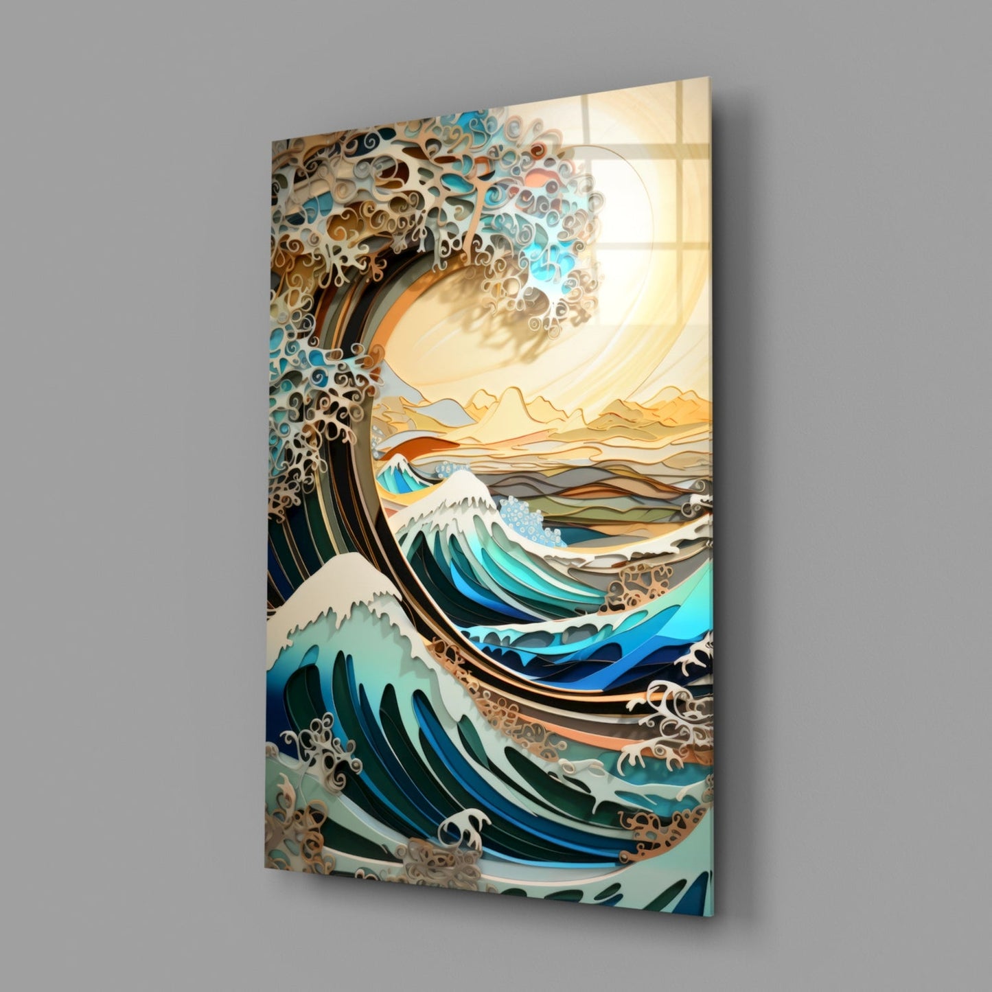 Wave & Mountain Quilling Glass Wall Art
