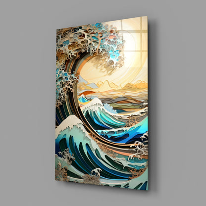 Wave & Mountain Quilling Glass Wall Art
