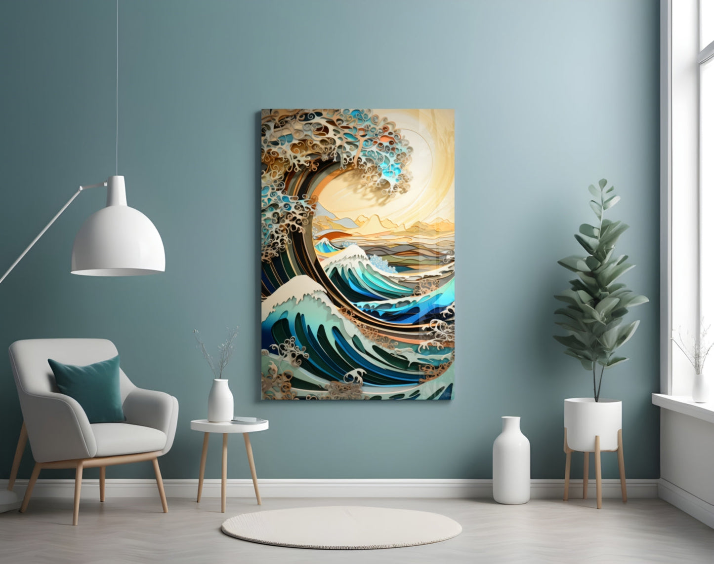 Wave & Mountain Quilling Glass Wall Art