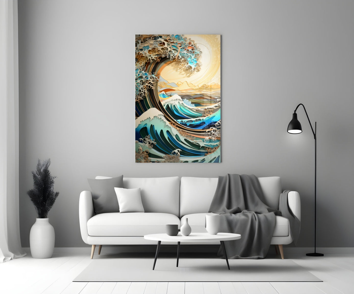 Wave & Mountain Quilling Glass Wall Art