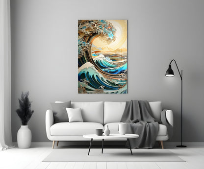 Wave & Mountain Quilling Glass Wall Art