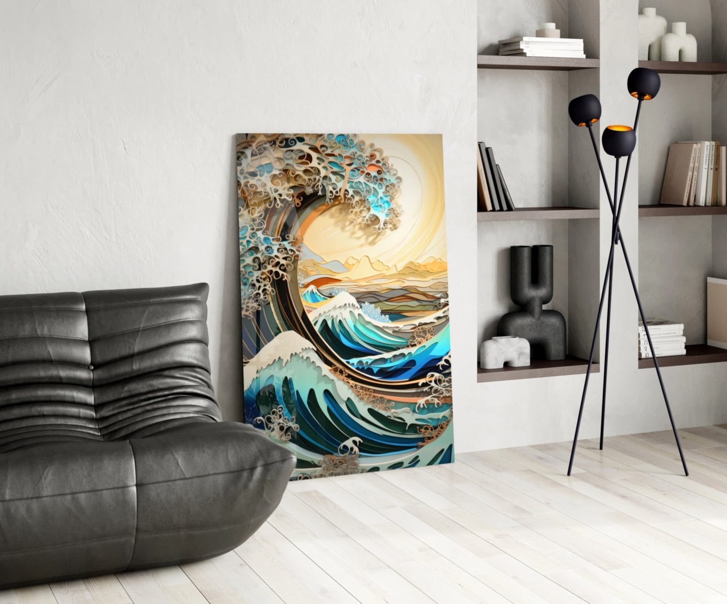 Wave & Mountain Quilling Glass Wall Art