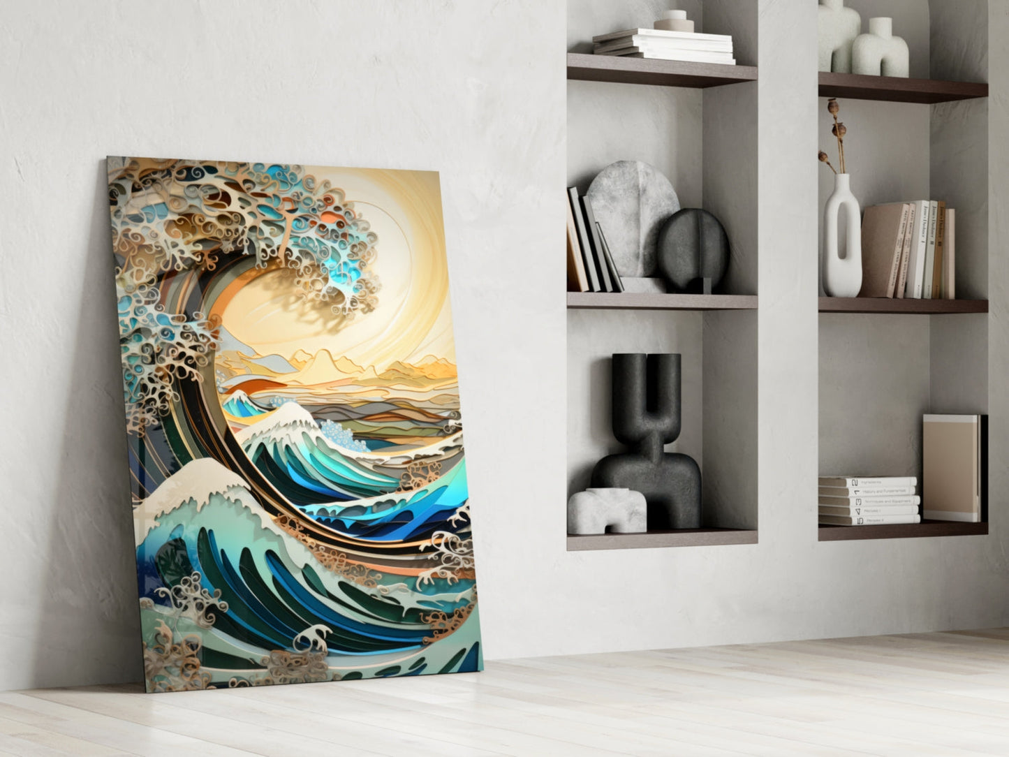 Wave & Mountain Quilling Glass Wall Art