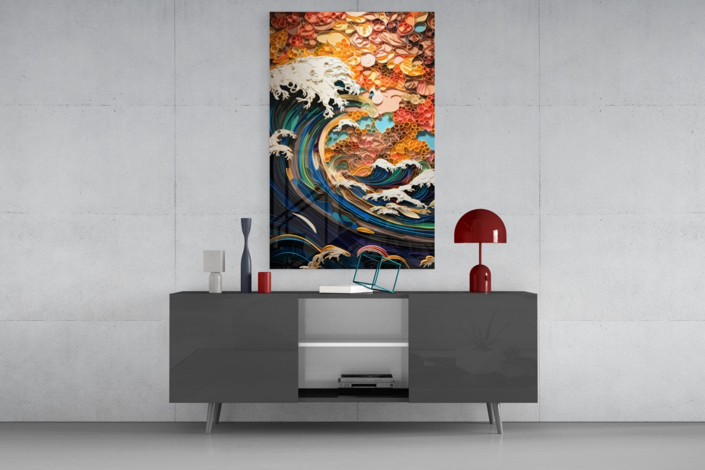 Abstract Wave Glass Wall Art, Paper Quilling Style Seascape