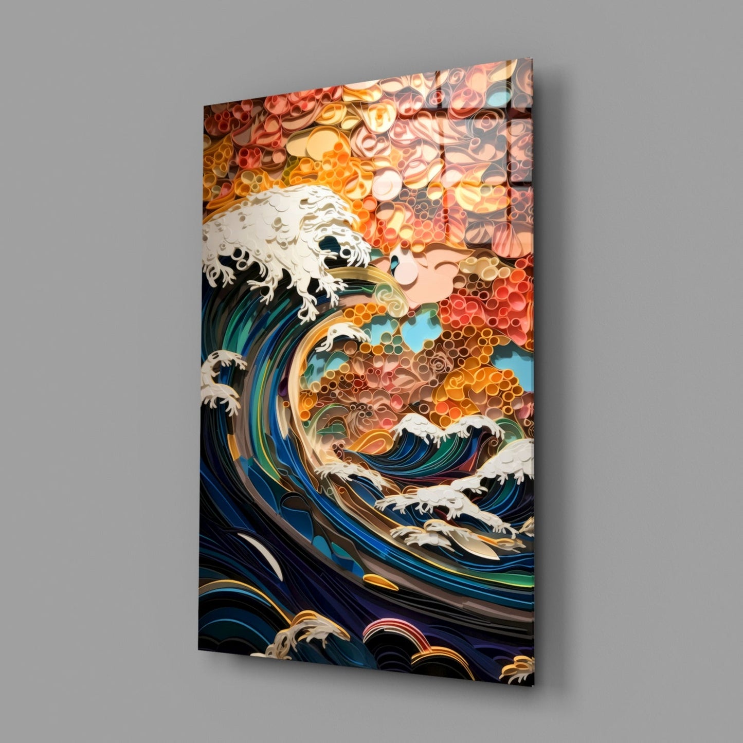 Abstract Wave Glass Wall Art, Paper Quilling Style Seascape