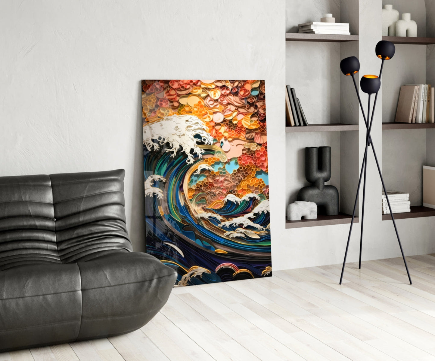 Abstract Wave Glass Wall Art, Paper Quilling Style Seascape