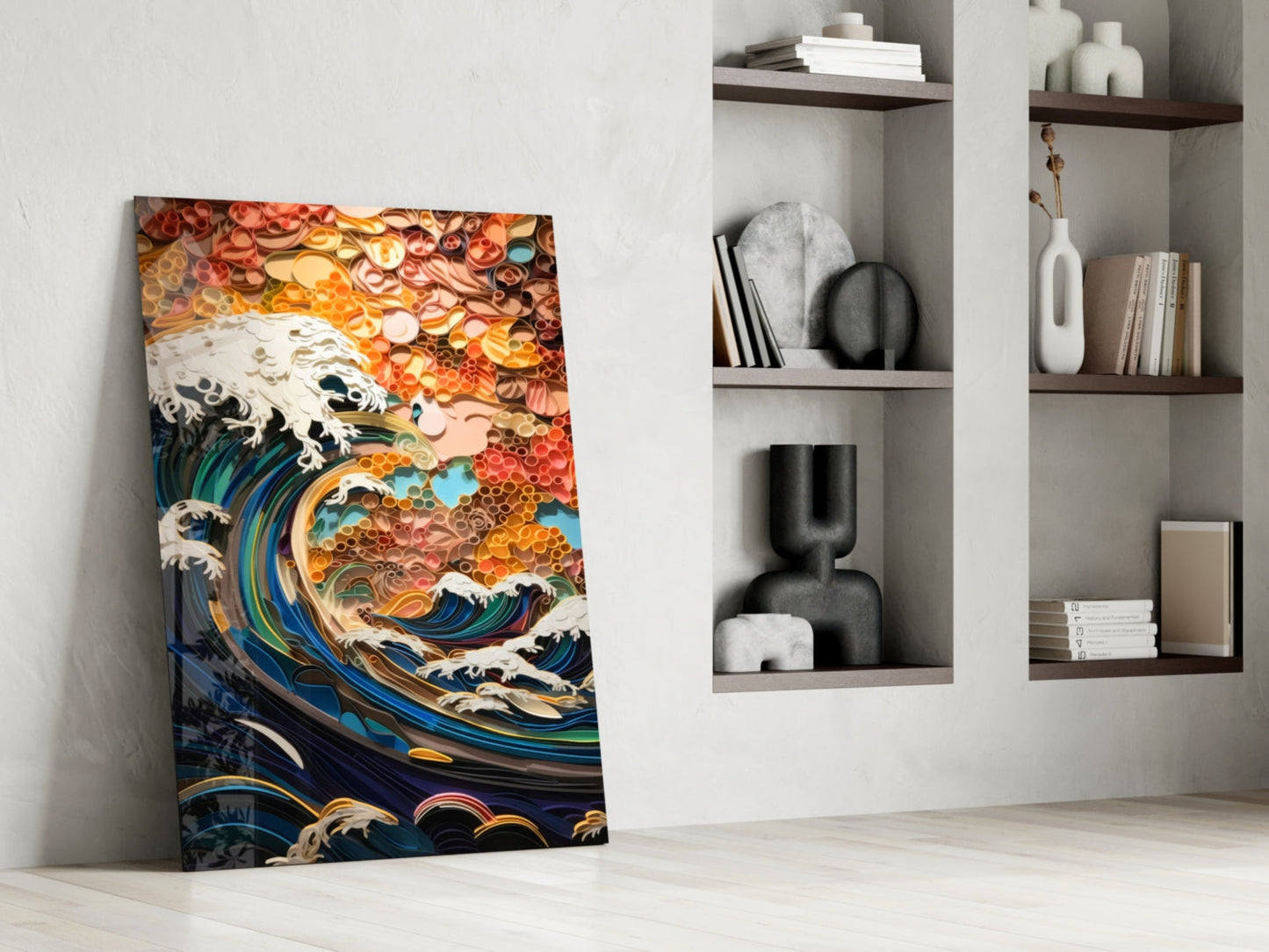 Abstract Wave Glass Wall Art, Paper Quilling Style Seascape