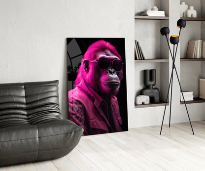 Ape the Cool Magenta Glass Wall Art