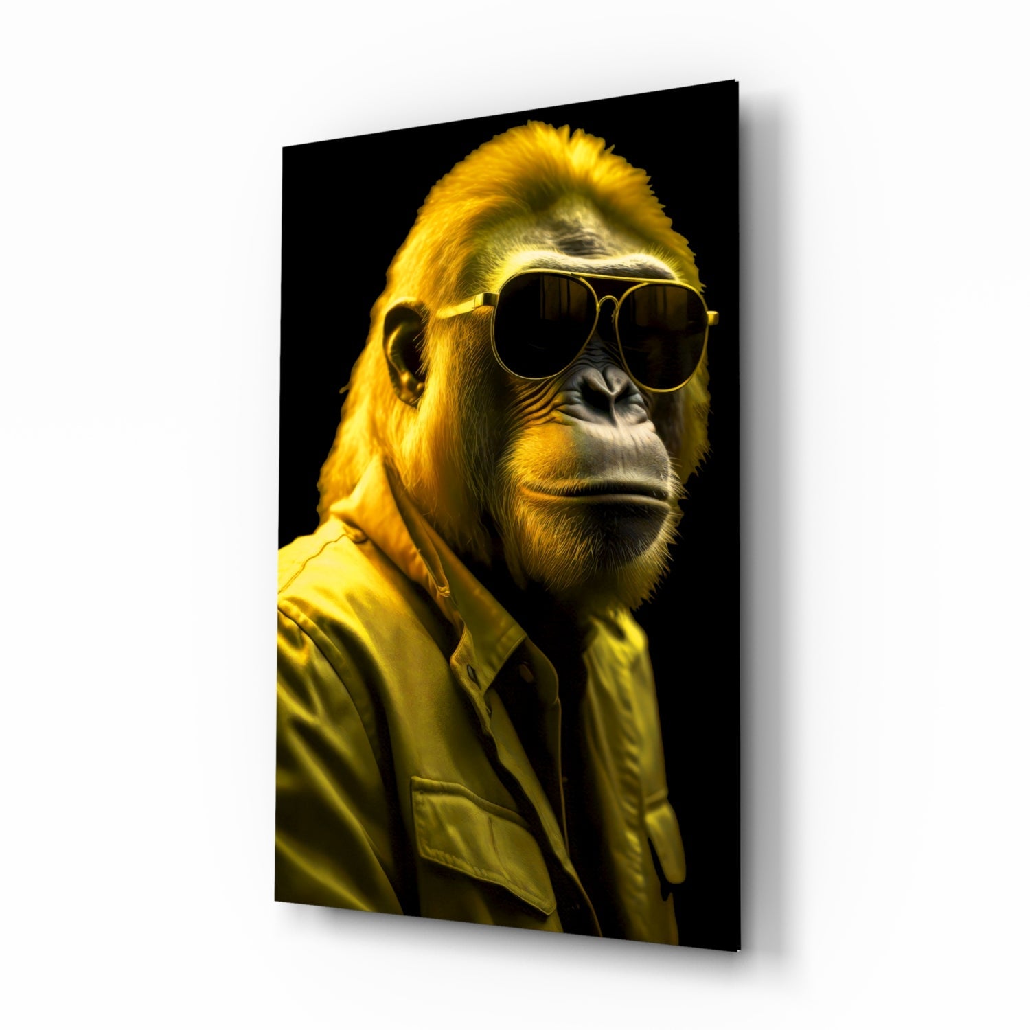Ape the Cool yellow neon gorilla glass wall art