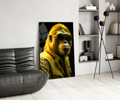 Ape the Cool Yellow Glass Wall Art