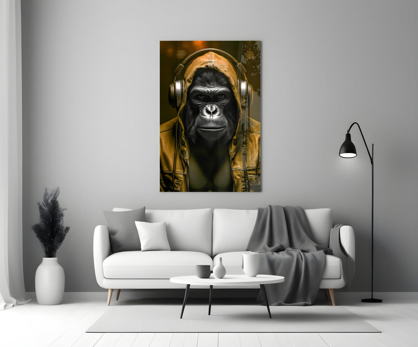 Blue Hoodie Headphones Gorilla Glass Wall Art